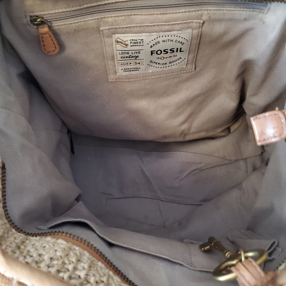 Vintage Fossil straw/wicker leather tote - Picture 4 of 13